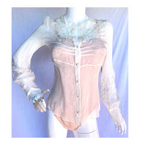 Sheer White Floral Embroidered Button Up